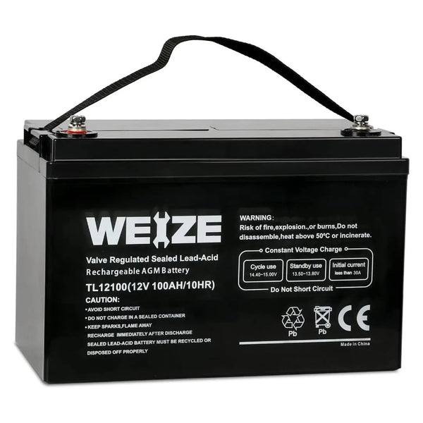 WEIZE 12V 100Ah Deep Cycle AGM Battery, Group Size 31 SLA Battery for RV, Solar, Camping, Cabin, Marine and Off-Grid System WEIZE