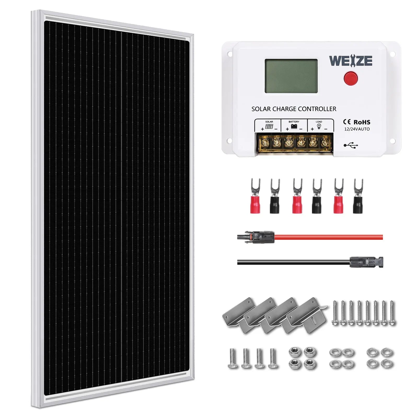 WEIZE 12V 100W Solar Panel Starter Kit WEIZE