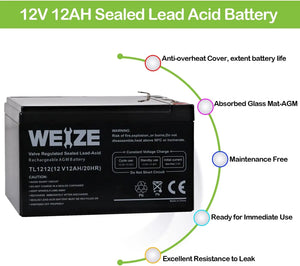 WEIZE 12V 12Ah AGM SLA Deep Cycle Battery with F2 Terminals, Replaces BP12-12,GP12120,GS12V12AH,6-DW-12 WEIZE