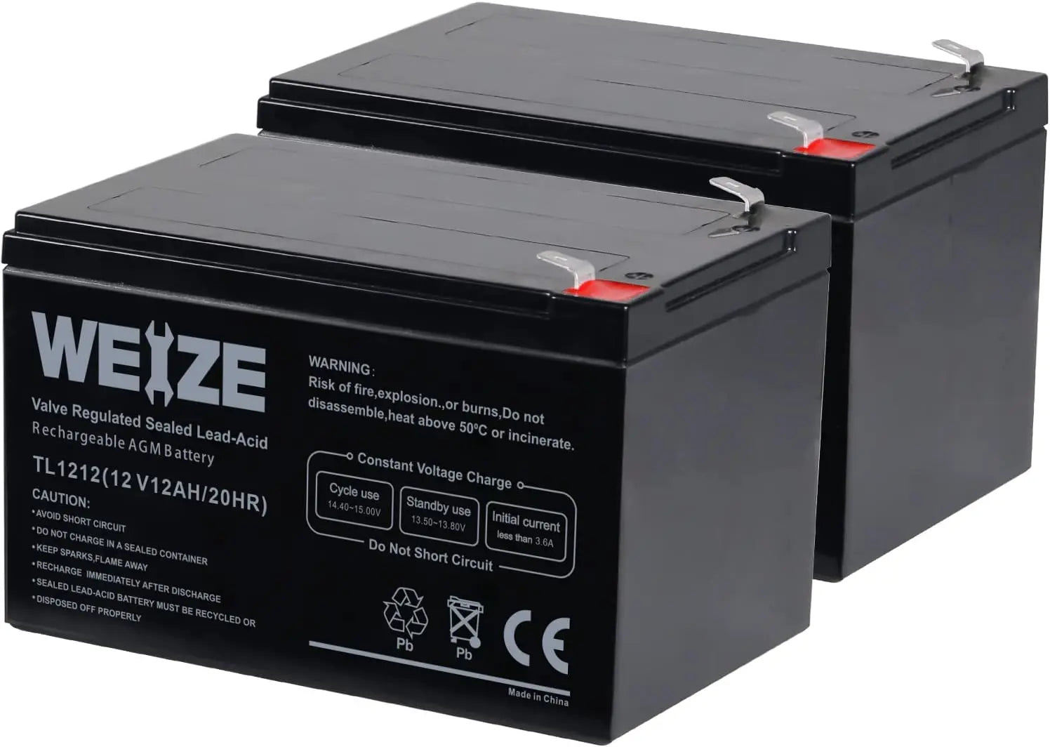 WEIZE 12V 12Ah AGM SLA Deep Cycle Battery with F2 Terminals, Replaces BP12-12,GP12120,GS12V12AH,6-DW-12 WEIZE