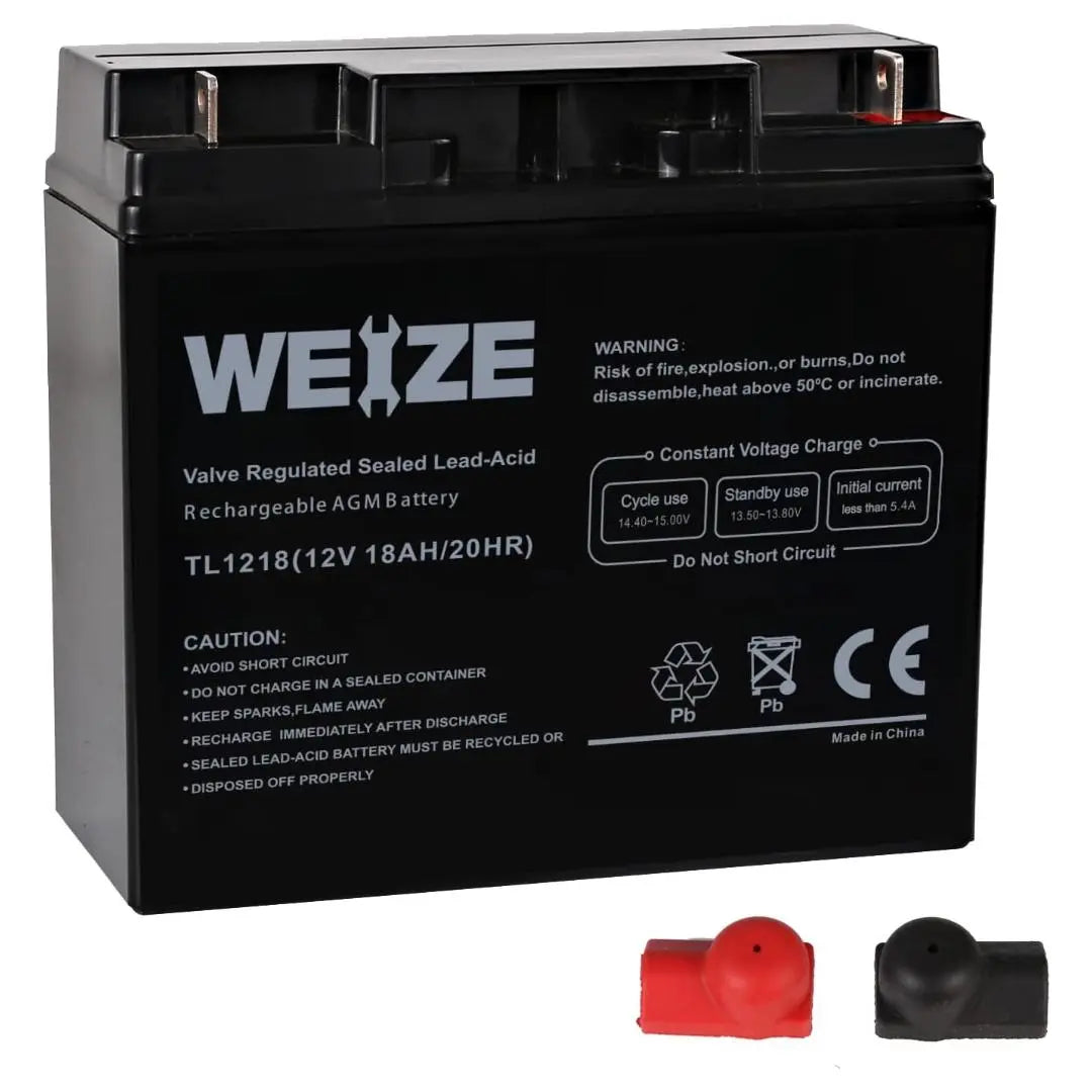 WEIZE 12V 18Ah AGM SLA Deep Cycle Battery with Nut and Bolt (NB) Terminal, Replaces UB12180 FM12180 6fm18 WEIZE