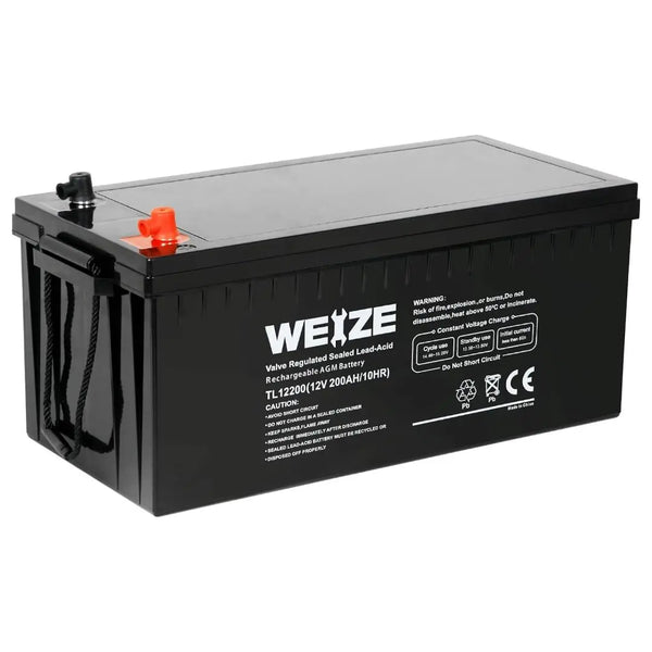 WEIZE 12V 200Ah Deep Cycle AGM Battery, Group Size 4D SLA Battery for RV, Caravan, Camping, Camper Trailers, Camper Vans, Motor-Homes, Marine, 4WDs & Off Grid Solar WEIZE