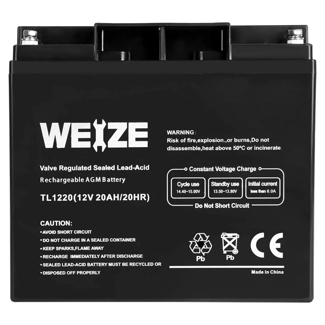 WEIZE 12V 20Ah AGM SLA Deep Cycle Battery, Replaces UB12200 FM12200 6fm20 EXP12200 12V 20Ah 22Ah Batteries WEIZE