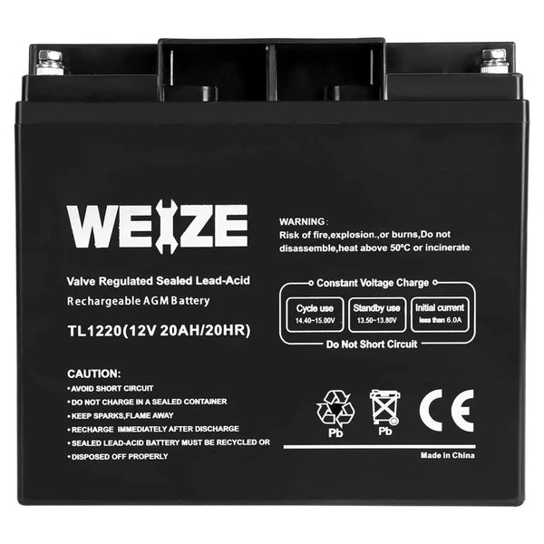 WEIZE 12V 20Ah AGM SLA Deep Cycle Battery, Replaces UB12200 FM12200 6fm20 EXP12200 12V 20Ah 22Ah Batteries WEIZE