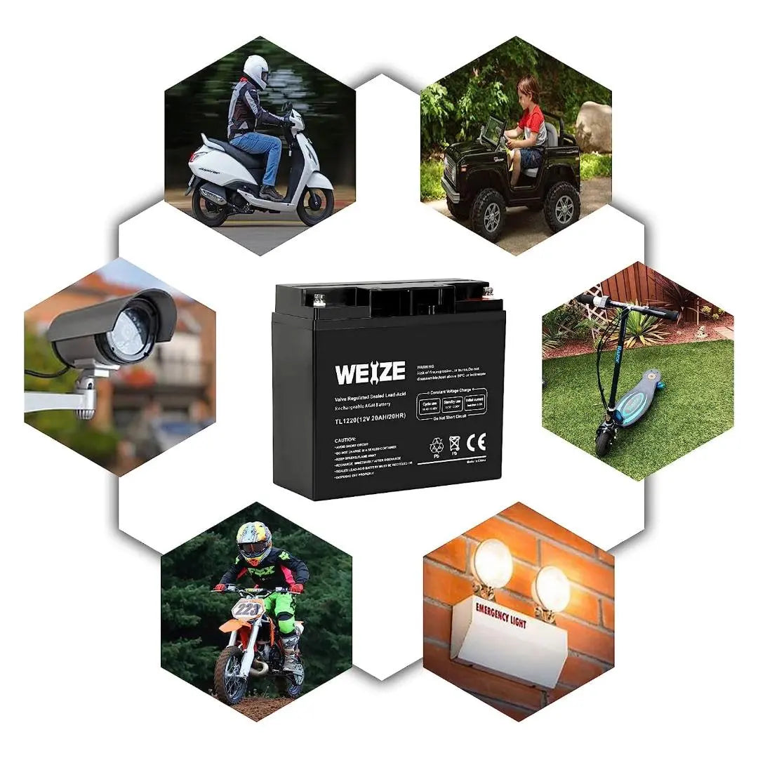 WEIZE 12V 20Ah AGM SLA Deep Cycle Battery, Replaces UB12200 FM12200 6fm20 EXP12200 12V 20Ah 22Ah Batteries WEIZE