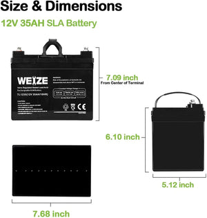 WEIZE 12V 35Ah AGM SLA Deep Cycle Battery, Replaces 12V 33Ah 34Ah 36Ah 30Ah, in Series 24V 36V 48V for Power Patrol SLA1156 Ritar RA12-33 Renogy PV Solar Panels Bat-Caddy X3R Golf Caddy WEIZE