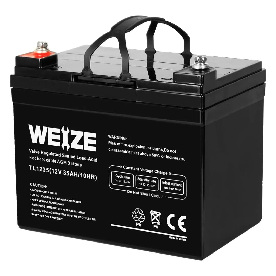 WEIZE 12V 35Ah AGM SLA Deep Cycle Battery, Replaces 12V 33Ah 34Ah 36Ah 30Ah, in Series 24V 36V 48V for Power Patrol SLA1156 Ritar RA12-33 Renogy PV Solar Panels Bat-Caddy X3R Golf Caddy WEIZE