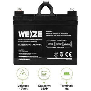 WEIZE 12V 35Ah AGM SLA Deep Cycle Battery, Replaces 12V 33Ah 34Ah 36Ah 30Ah, in Series 24V 36V 48V for Power Patrol SLA1156 Ritar RA12-33 Renogy PV Solar Panels Bat-Caddy X3R Golf Caddy WEIZE