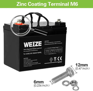 WEIZE 12V 35Ah AGM SLA Deep Cycle Battery, Replaces 12V 33Ah 34Ah 36Ah 30Ah, in Series 24V 36V 48V for Power Patrol SLA1156 Ritar RA12-33 Renogy PV Solar Panels Bat-Caddy X3R Golf Caddy WEIZE