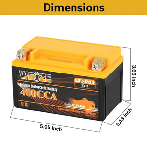 WEIZE 12V 4AH 400CCA LiFePO4 Lithium Motorcycle Battery WEIZE