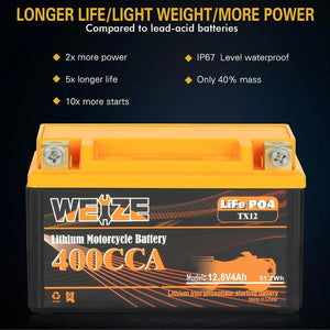 WEIZE 12V 4AH 400CCA LiFePO4 Lithium Motorcycle Battery WEIZE