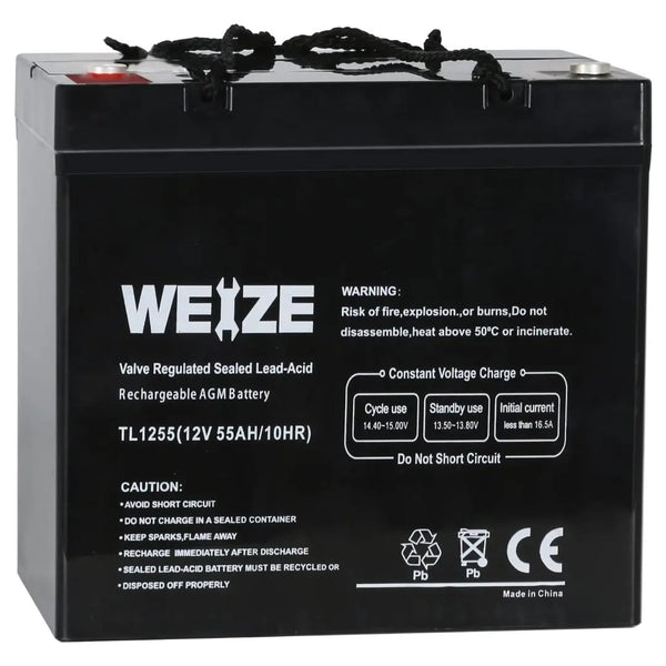 WEIZE 12V 55Ah AGM SLA Deep Cycle Battery UB12550 for Scooter, Wheelchair, Mobility Emergency UPS System, Trolling Motor WEIZE