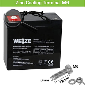 WEIZE 12V 55Ah AGM SLA Deep Cycle Battery UB12550 for Scooter, Wheelchair, Mobility Emergency UPS System, Trolling Motor WEIZE