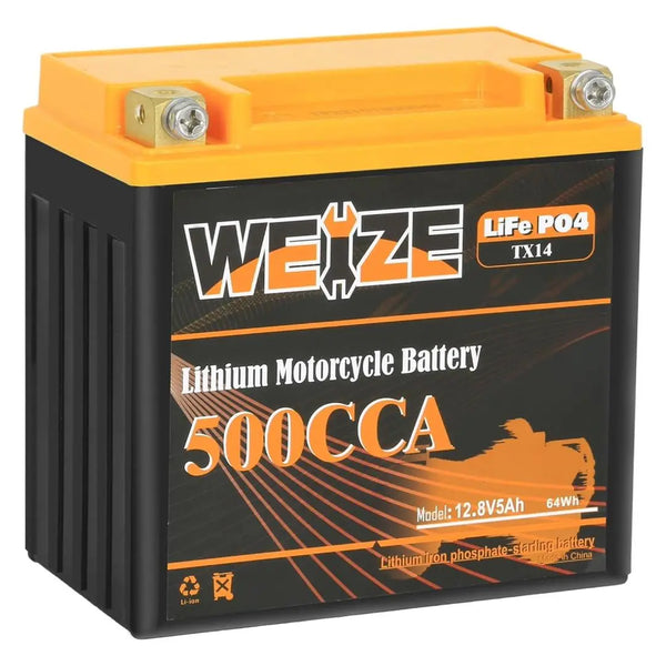 WEIZE 12V 5AH Lithium Group 14, 500CCA LiFePO4 Motorcycle Battery WEIZE