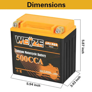 WEIZE 12V 5AH Lithium Group 14, 500CCA LiFePO4 Motorcycle Battery WEIZE