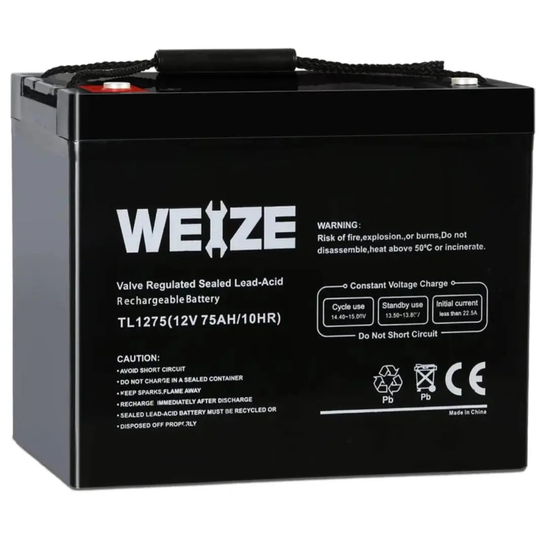 WEIZE 12V 75Ah AGM SLA Deep Cycle Battery for Wayne ESP25 WSS30V Backup Sump Pump, Trolling Motor, Solar System, Mobility Wheelchair WEIZE