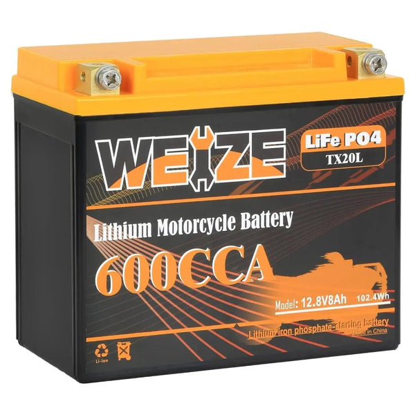 WEIZE 12V 8AH Group 20, 600CCA LiFePO4 Lithium Motorcycle Battery WEIZE