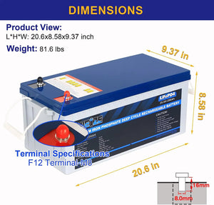 WEIZE 24V 200Ah 5120Wh LiFePO4 Lithium Battery WEIZE