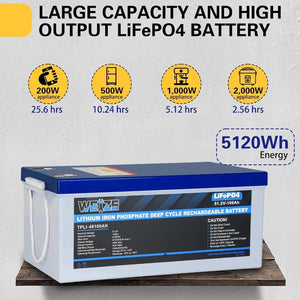 WEIZE 48V(51.2V) 100Ah 5120Wh LiFePO4 Lithium Battery (ETA: June 05) WEIZE