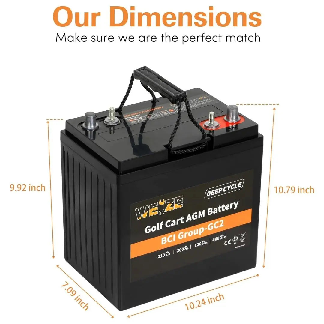 WEIZE 6V 210Ah BCI Group GC2 AGM Golf Cart Battery WEIZE