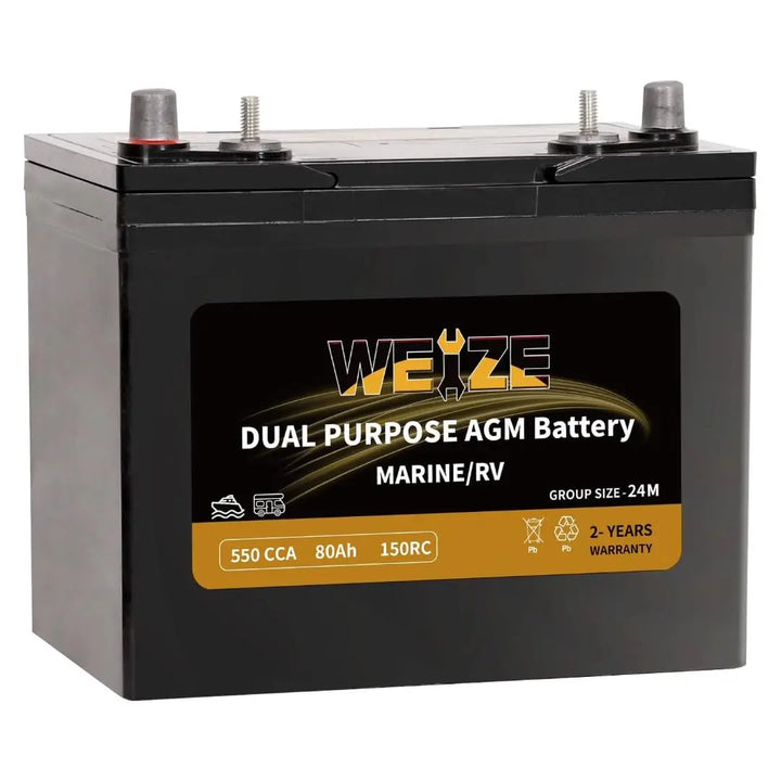 WEIZE BCI Group 24M 12V 79AH Dual Purpose AGM Battery, Starter & Deep Cycle, Marine & RV Battery WEIZE