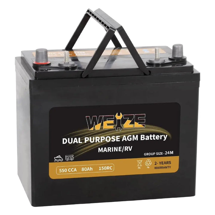 WEIZE BCI Group 24M 12V 79AH Dual Purpose AGM Battery, Starter & Deep Cycle, Marine & RV Battery WEIZE