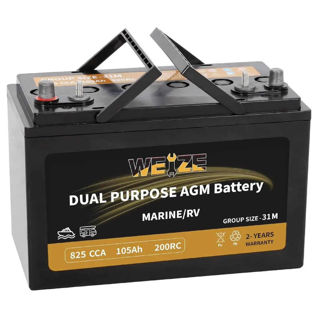 WEIZE BCI Group 31M 12V 105AH Dual Purpose AGM Battery, Starter & Deep Cycle, Marine & RV Battery WEIZE