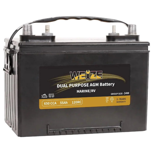 WEIZE BCI Group 34M 12V 55AH Dual Purpose AGM Battery, Starter & Deep Cycle, Marine & RV Battery WEIZE