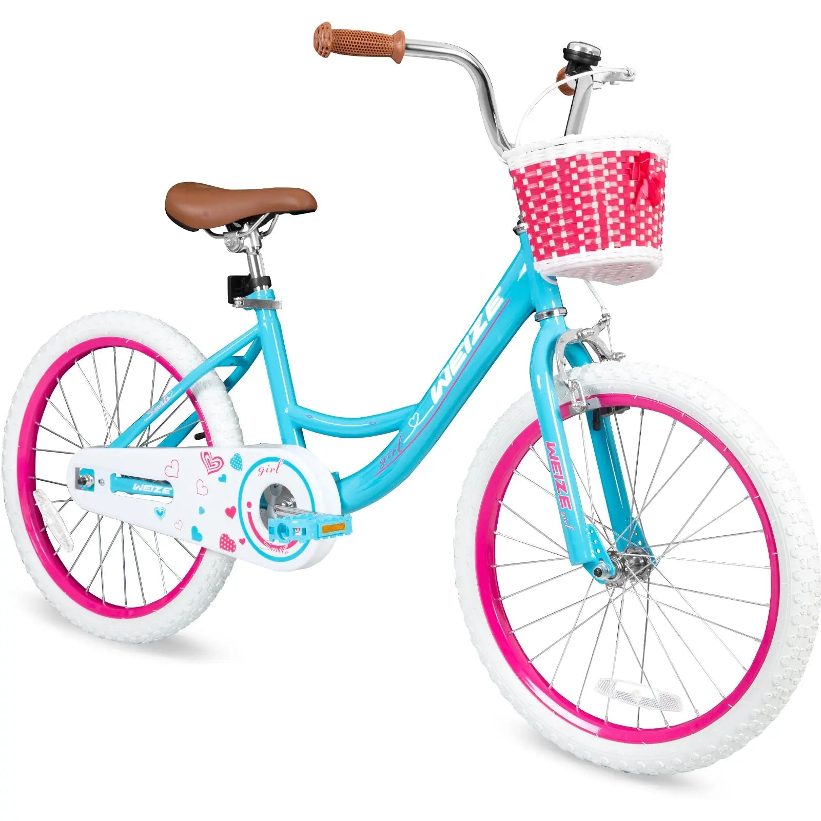 WEIZE Girls Bike for 3-12 Years Old Kids, 20 Inch Kids Bike with Training Wheels, Streamers, Basket and Doll Seat, Children Bicycles with Coaster Brake WEIZE