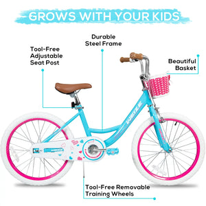 WEIZE Girls Bike for 3-12 Years Old Kids, 20 Inch Kids Bike with Training Wheels, Streamers, Basket and Doll Seat, Children Bicycles with Coaster Brake WEIZE