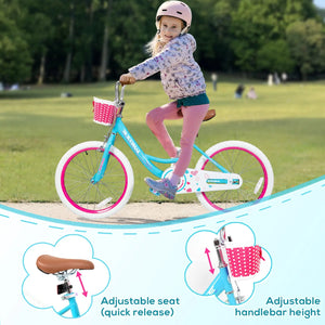 WEIZE Girls Bike for 3-12 Years Old Kids, 20 Inch Kids Bike with Training Wheels, Streamers, Basket and Doll Seat, Children Bicycles with Coaster Brake WEIZE