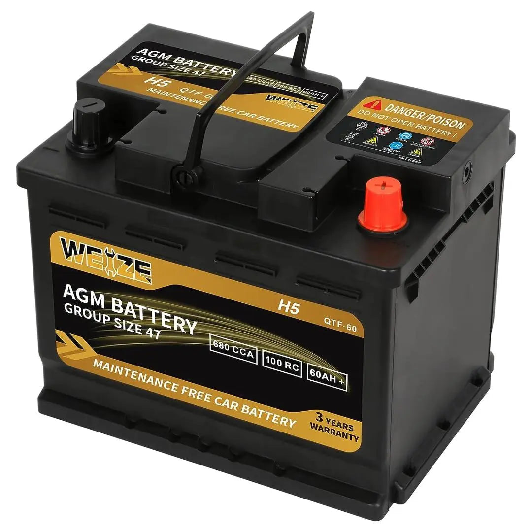 WEIZE Platinum AGM Battery BCI Group 47 - 12V 60Ah H5 Automotive Battery WEIZE