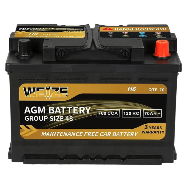 WEIZE Platinum AGM Battery BCI Group 48 - 12V 70Ah H6 Automotive Battery WEIZE