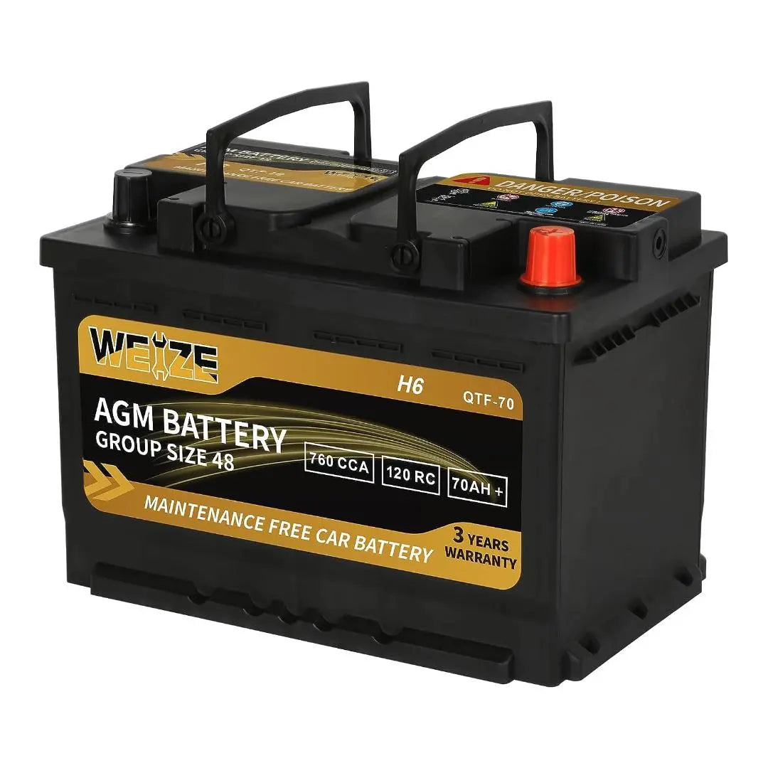 WEIZE Platinum AGM Battery BCI Group 48 - 12V 70Ah H6 Automotive Battery WEIZE