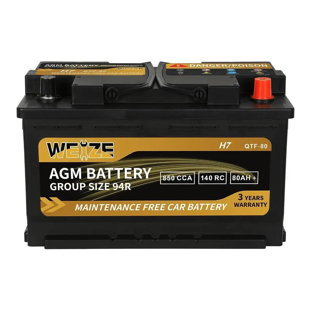 WEIZE Platinum AGM Battery BCI Group 94R - 12V 80Ah H7 Automotive Battery WEIZE