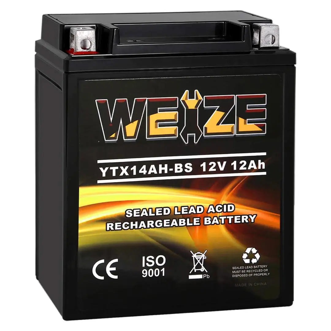 WEIZE YTX14AH-BS 12V 12Ah High Performance-Maintenance Free-Sealed AGM ATV Motorcycle Battery for Polaris Sportsman 570 Trail Blazer 250 Ranger 400 500 Suzuki King Quad 300 QuadRunner 250 WEIZE