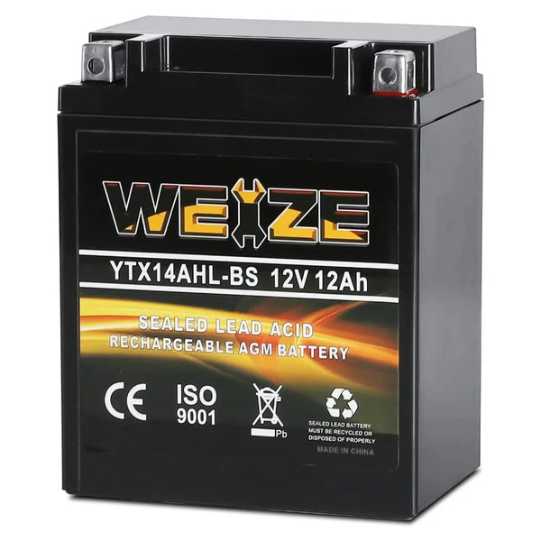 WEIZE YTX14AHL-BS 12V 12Ah High Performance-Rechargeable-Sealed Motorcycle Battery Compatible With Polaris Scrambler, Sportsman 90, Honda Scooters NQ50 Spree,Kawasaki 110 KLX110 Blue WEIZE