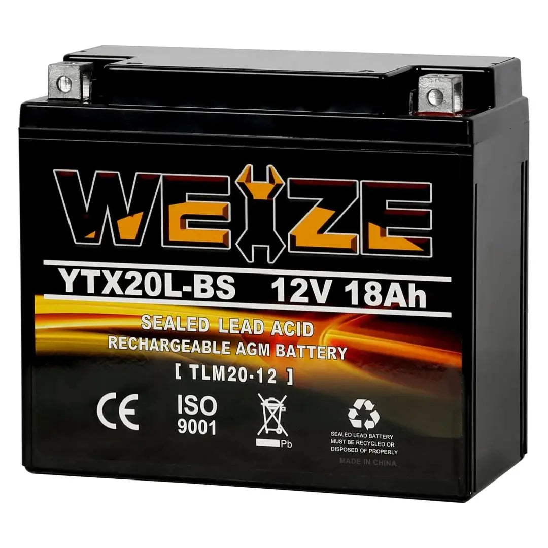 WEIZE YTX20L-BS 12V 18Ah High Performance Power Sports-Maintenance Free-Sealed AGM Battery ETX20L BS For Motorcycle ATV UTV snowmobile WEIZE