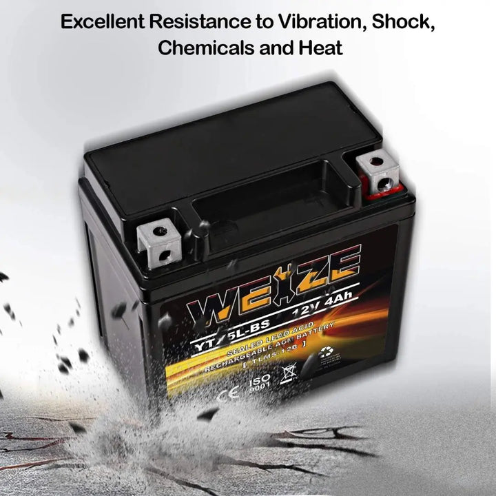 WEIZE YTX5L-BS 12V 4Ah High Performance - Maintenance Free - Sealed AGM Motorcycle CTX5L Battery compatible with Honda YUASA Yamaha ETX5L-BS Batteries WEIZE