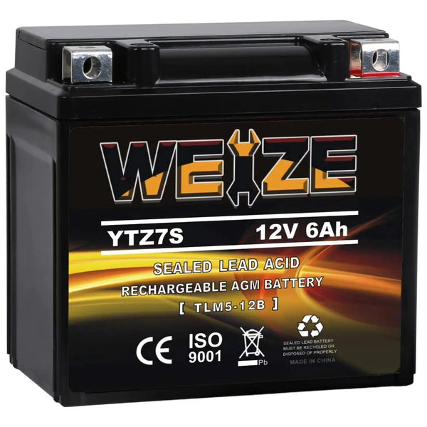 WEIZE YTZ7S-BS 12V 6Ah High Performance - Maintenance Free AGM Battery Replacement YTZ7S Compatible with Honda TRX450ER TRX450R ATV Motorcycle WEIZE