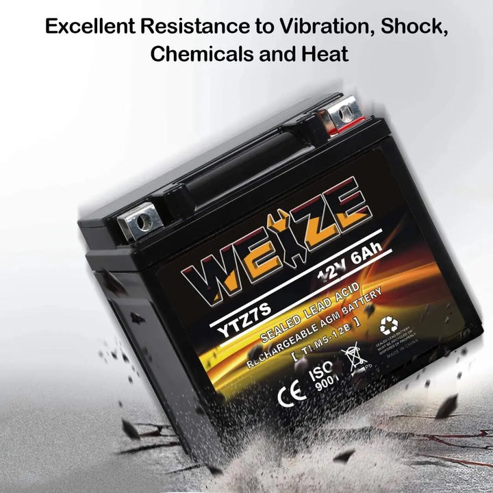 WEIZE YTZ7S-BS 12V 6Ah High Performance - Maintenance Free AGM Battery Replacement YTZ7S Compatible with Honda TRX450ER TRX450R ATV Motorcycle WEIZE